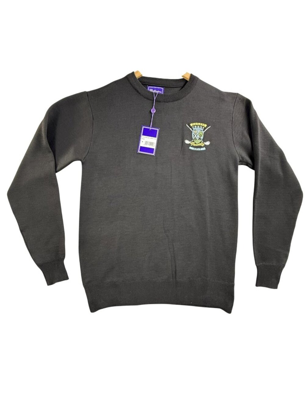 Ballantrae Sweater Mens Medium Black Crewneck Golf Jumper Knit Embroidered New